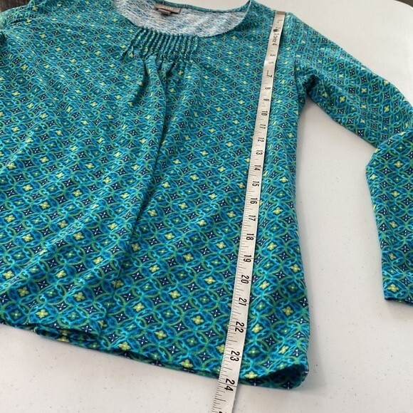 J Jill Pin Tuck Pullover Long Sleeve Top Geometric Print Watercolor Turquoise - Picture 12 of 16